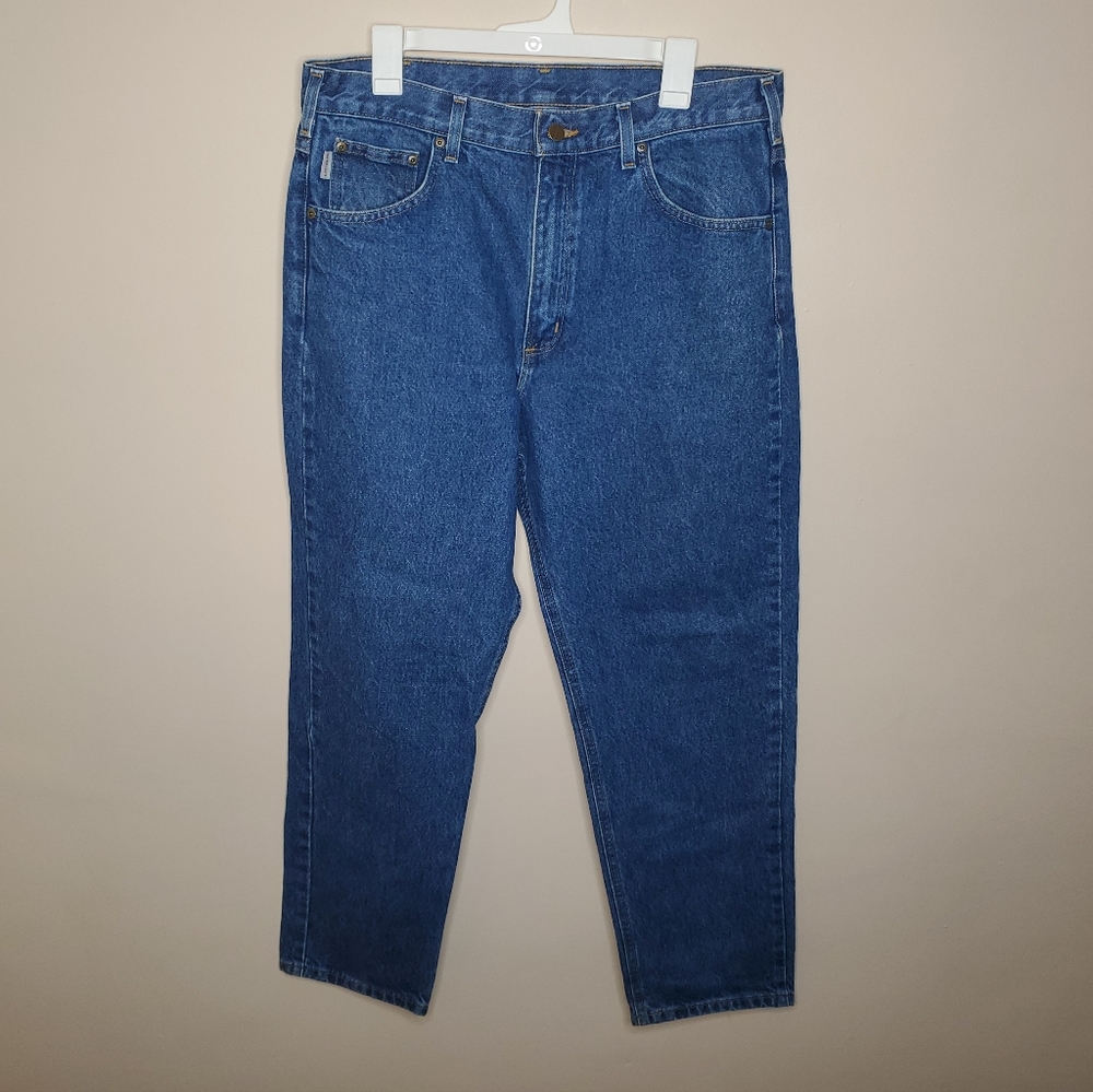 Carhartt Jeans Mens 36x30 Relaxed Fit Blue Denim Work Faded‎ B17